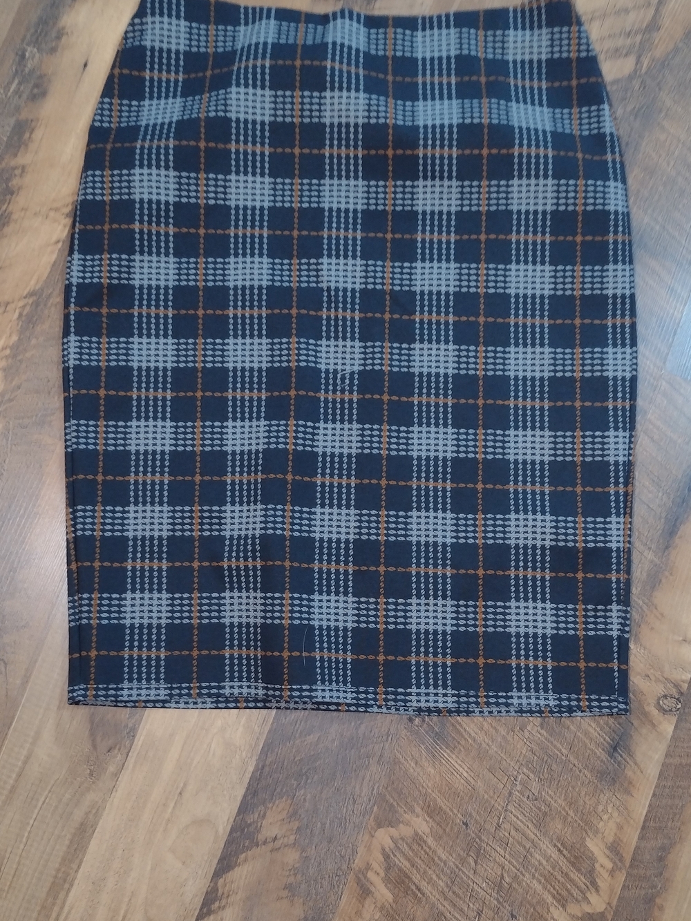 Plaid Pencil Skirt in Blue, Gray and Orange - Picture 2 of 5